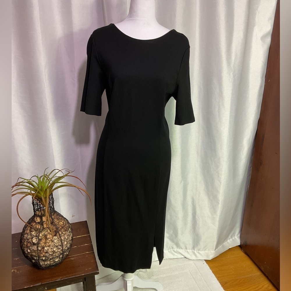 Lord & Taylor Black Sheath Midi Dress with Slit ( Vintage
Pre Loved Condition .